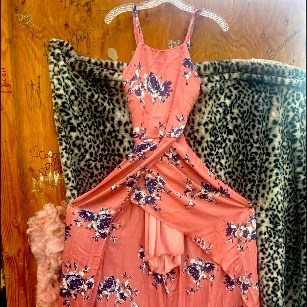 Long Satin flow “Candies by Fergie” dress with slit in the front